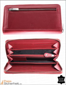 Bodenschatz RFID & NFC-Damenbörse Kings Nappa Querformat aus Leder mit vielen Kartenfächern und umlaufendem Reißverschluss 357, rot